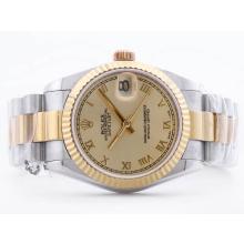 Rolex Datejust Swiss ETA 2836 Two Tone Golden Dial with Roman Making Mid Size