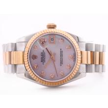 Rolex Datejust Swiss ETA 2836 Movement Two Tone Pink MOP Dial with Diamond Marking Mid Size