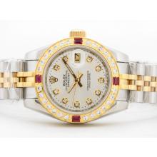 Rolex Datejust Two Tone Case Silver Dial with Diamand/Ruby Bezel