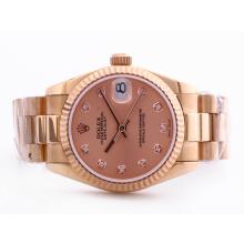 Rolex DateJust Swiss ETA 2836 Movement Full Rose Gold Champagne MOP Dial with Diamond Marking Mid Size