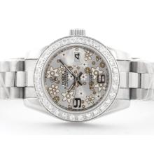 Rolex Datejust Automatic with White Floral Motif Dial with Diamond Bezel-2009 New Version