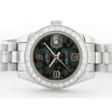 Rolex Datejust Automatic with Black Floral Motif Dial with Diamond Bezel-2009 New Version