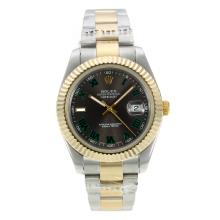 Rolex Datejust Swiss ETA 2836 Movement Two Tone Gray Dial with Green Roman Markers
