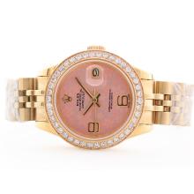 Rolex Datejust Swiss ETA 2836 Movement Full Gold Pink Floral Motif Dial with Diamond Bezel-1