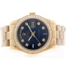 Rolex Day Date Automatic Full Yellow Gold Blue Dial with Diamond Marking & Bezel