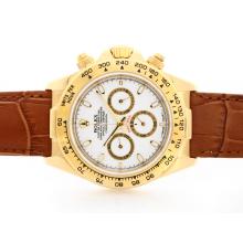 Rolex Daytona Working Chronograph18K Yellow Gold Case White Dial with Stick Marking