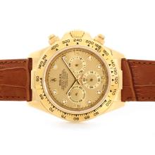 Rolex Daytona Cosmograph Working Chronograph 18K Yellow Gold Case Golden Dial with Diamond Marking