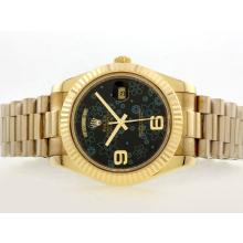 Rolex Day-Date Swiss ETA 2836 Movement Full Gold with Black Floral Motif Dial