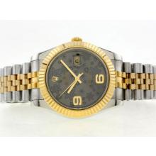 Rolex Datejust Swiss ETA 2836 Movement Two Tone with Gray Floral Motif Dial