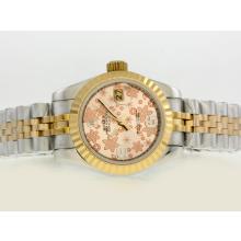 Rolex Datejust Swiss ETA 2836 Movement Two Tone with Champagne Floral Motif Dial