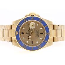 Rolex Submariner Automatic 18K Full Gold Plated with Golden Dial Blue Ceramic Bezel