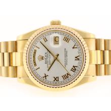 Rolex Day-Date Swiss ETA 2836 Movement Full Gold with Silver Dial Roman Marking