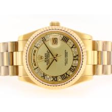 Rolex Day-Date Swiss ETA 2836 Movement Full Gold with Golden Dial Roman Marking