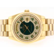 Rolex Day-Date Swiss ETA 2836 Movement Full Gold with Diamond Green Dial Number Marking