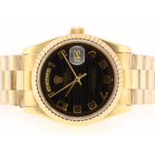 Rolex Day-Date Swiss ETA 2836 Movement Full Gold with Black Wave Dial Number Marking