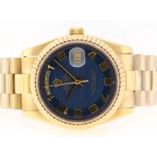 Rolex Day-Date Swiss ETA 2836 Movement Full Gold with Blue Wave Dial Number Marking