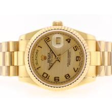 Rolex Day-Date Swiss ETA 2836 Movement Full Gold with Golden Wave Dial Number Marking