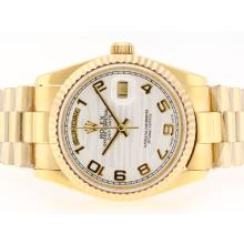 Rolex Day-Date Swiss ETA 2836 Movement Full Gold with White Wave Dial Number Marking