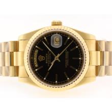 Rolex Day-Date Swiss ETA 2836 Movement Full Gold with Black Dial Stick Marking-1