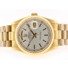 Rolex Day-Date Swiss ETA 2836 Movement Full Gold with Silver Dial Stick Marking