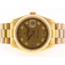 Rolex Day-Date Swiss ETA 2836 Movement Full Gold Diamond Marking with Gold Dial