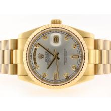 Rolex Day-Date Swiss ETA 2836 Movement Full Gold Diamond Marking with Silver Dial