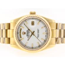 Rolex Day-Date Swiss ETA 2836 Movement Full Gold with White Dial Stick Marking