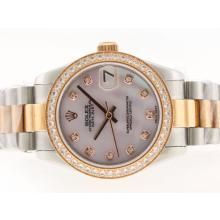 Rolex Datejust Swiss ETA 2836 Movement Two Tone Diamond Marking and Bezel with Pink MOP Dial