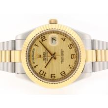 Rolex Day-Date II Swiss ETA 2836 Movement Two Tone Number Markers with Golden Wave Dial 41mm Version