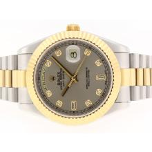Rolex Day-Date II Swiss ETA 2836 Movement Two Tone Diamond Markers with Gray Dial 41mm Version