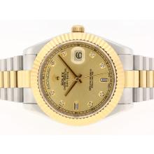 Rolex Day-Date II Swiss ETA 2836 Movement Two Tone Diamond Markers with Golden Dial 41mm Version