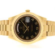 Rolex Day-Date Swiss ETA 2836 Movement Gold with Black Wave Dial Number Markers