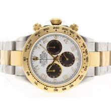 Rolex Daytona Chronograph Swiss Valjoux 7750 Movement Two Tone with White Dial Number Markers