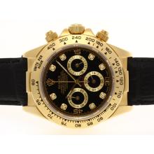 Rolex Daytona Working Chronograph Gold Case Diamond Marking with Black Dial and Strap