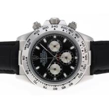 Rolex Daytona Working Chronograph Stick Marking with Black Dial Leather Strap