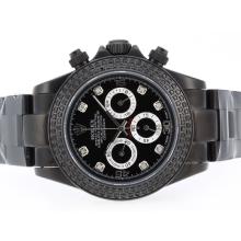 Rolex Daytona Working Chronograph Full PVD Diamond Marking and Bezel with Black Dial