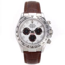 Rolex Daytona Chronograph Swiss Valjoux 7750 Movement with White Dial Leather Strap