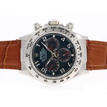 Rolex Daytona Chronograph Swiss Valjoux 7750 Movement with Blue Dial Leather Strap