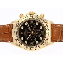 Rolex Daytona Automatic Gold Case Diamond Markers with Black Dial Leather Strap-1