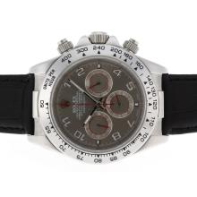 Rolex Daytona Working Chronograph Number Markers with Gray Dial Leather Strap