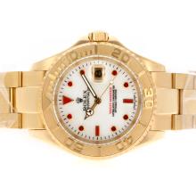 Rolex Yacht-Master Swiss ETA 2836 Movement Full Gold Red Diamond Markers with White Dial