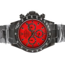 Rolex Daytona Valjoux 7750 Movement Full PVD with Red Dial and Stick Marking-Black-Out New Version