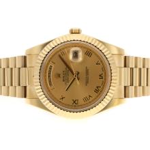 Rolex Day-Date II Swiss ETA 3156 Movement Full Gold Roman Markers with Golden Dial