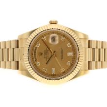 Rolex Day-Date II Swiss ETA 3156 Movement Full Gold Diamond Markers with Golden Dial