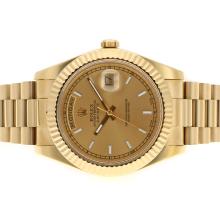 Rolex Day-Date II Swiss ETA 3156 Movement Full Gold Stick Markers with Golden Dial