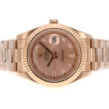 Rolex Day-Date II Swiss ETA 3156 Movement Full Rose Gold Diamond Markers with Champagne Dial