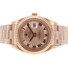 Rolex Day-Date II Swiss ETA 3156 Movement Full Rose Gold Roman Markers with Champagne Dial