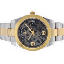 Rolex Day-Date II Automatic Two Tone with Gray Floral Motif Dial