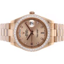 Rolex Day-Date II Swiss ETA 2836 Movement Full Rose Gold Diamond Bezel and Markers with Champagne Dial 1