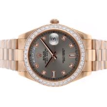 Rolex Day-Date II Swiss ETA 2836 Movement Full Rose Gold Diamond Bezel and Markers with Gray Dial 1